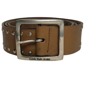 Vtg Y2K‎ Calvin Klein Jeans Studded Brown Leather Belt 33-37"
